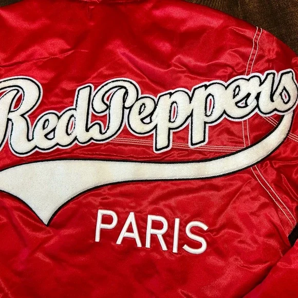 SD Sport Red Peppers Satin Men’s Trucker Full Snap Jacket-Size Large Jackets & Coats